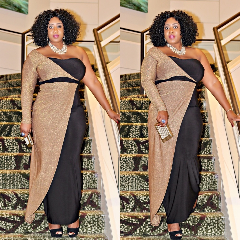 Gold and black one sleeve maxi dress SALE